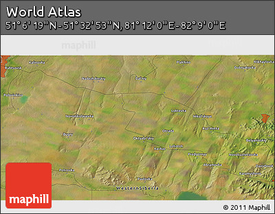 Satellite 3D Map of the Area around 51° 19' 36" N, 81° 40' 30" E