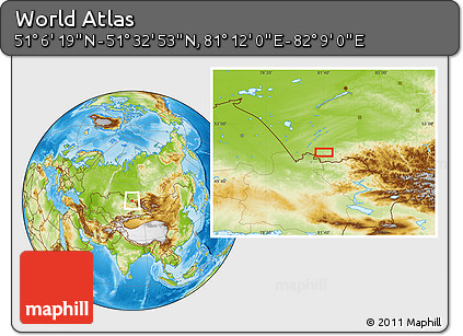 Physical Location Map of the Area around 51° 19' 36" N, 81° 40' 30" E
