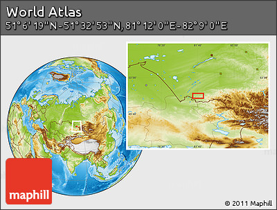 Physical Location Map of the Area around 51° 19' 36" N, 81° 40' 30" E