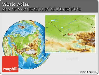 Physical Location Map of the Area around 51° 19' 36" N, 81° 40' 30" E