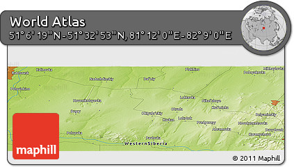Physical Panoramic Map of the Area around 51° 19' 36" N, 81° 40' 30" E