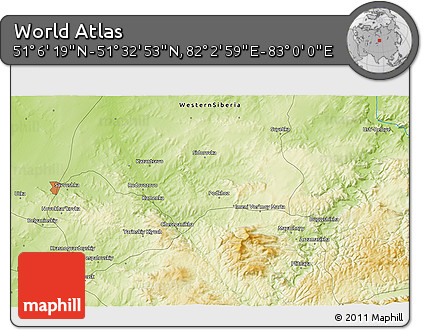 Physical 3D Map of the Area around 51° 19' 36" N, 82° 31' 30" E