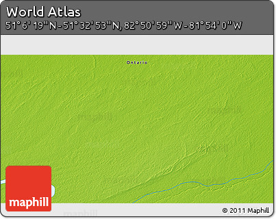 Physical 3D Map of the Area around 51° 19' 36" N, 82° 22' 30" W