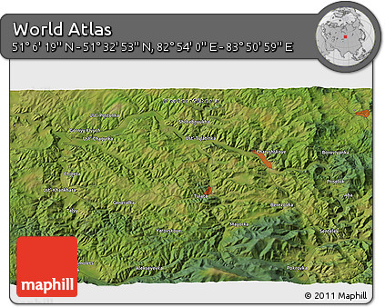 Satellite 3D Map of the Area around 51° 19' 36" N, 83° 22' 30" E