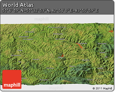 Satellite 3D Map of the Area around 51° 19' 36" N, 83° 22' 30" E