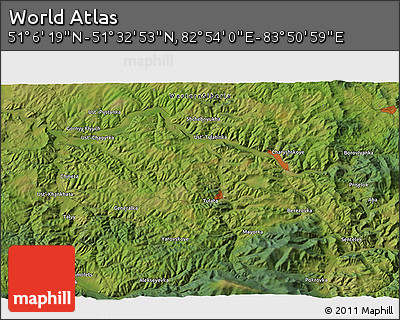 Satellite 3D Map of the Area around 51° 19' 36" N, 83° 22' 30" E