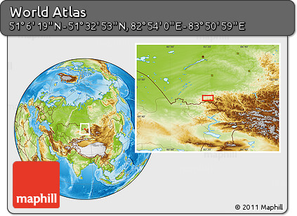 Physical Location Map of the Area around 51° 19' 36" N, 83° 22' 30" E