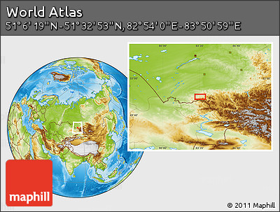 Physical Location Map of the Area around 51° 19' 36" N, 83° 22' 30" E