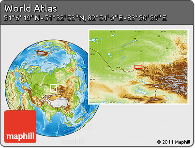 Physical Location Map of the Area around 51° 19' 36" N, 83° 22' 30" E