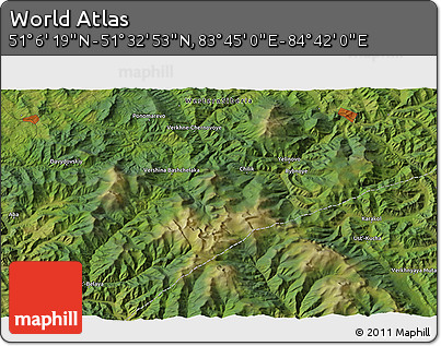 Satellite 3D Map of the Area around 51° 19' 36" N, 84° 13' 29" E