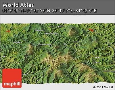 Satellite 3D Map of the Area around 51° 19' 36" N, 84° 13' 29" E
