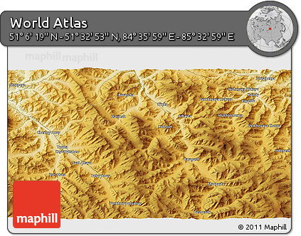 Physical 3D Map of the Area around 51° 19' 36" N, 85° 4' 29" E