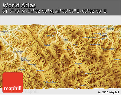 Physical 3D Map of the Area around 51° 19' 36" N, 85° 4' 29" E