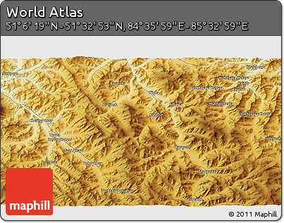 Physical 3D Map of the Area around 51° 19' 36" N, 85° 4' 29" E