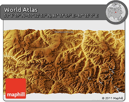 Physical 3D Map of the Area around 51° 19' 36" N, 86° 46' 30" E