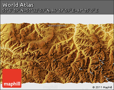 Physical 3D Map of the Area around 51° 19' 36" N, 86° 46' 30" E