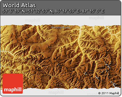 Physical 3D Map of the Area around 51° 19' 36" N, 86° 46' 30" E