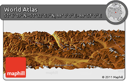 Physical Panoramic Map of the Area around 51° 19' 36" N, 88° 28' 29" E