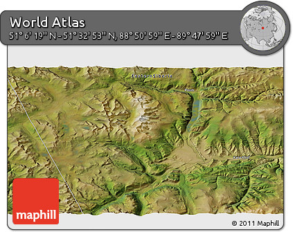 Satellite 3D Map of the Area around 51° 19' 36" N, 89° 19' 29" E