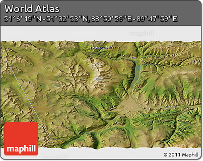 Satellite 3D Map of the Area around 51° 19' 36" N, 89° 19' 29" E