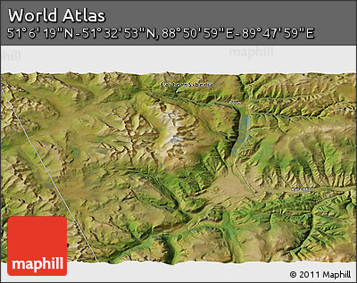 Satellite 3D Map of the Area around 51° 19' 36" N, 89° 19' 29" E