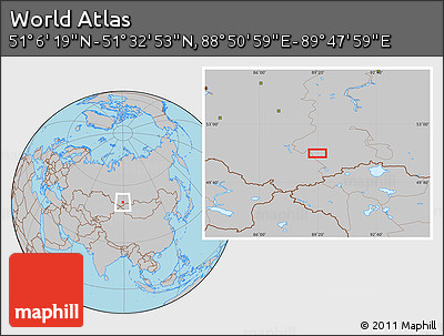 Gray Location Map of the Area around 51° 19' 36" N, 89° 19' 29" E