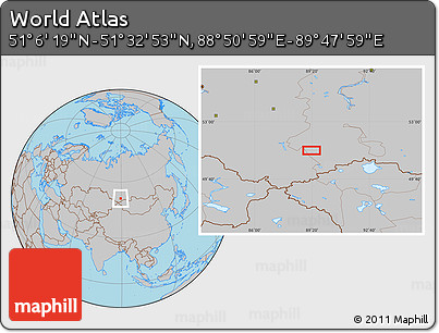 Gray Location Map of the Area around 51° 19' 36" N, 89° 19' 29" E