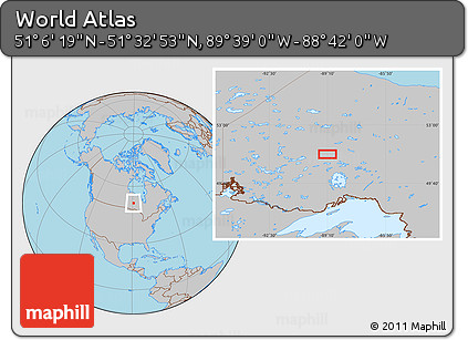 Gray Location Map of the Area around 51° 19' 36" N, 89° 10' 30" W