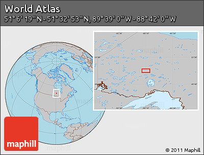 Gray Location Map of the Area around 51° 19' 36" N, 89° 10' 30" W