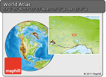 Physical Location Map of the Area around 51° 19' 36" N, 89° 10' 30" W