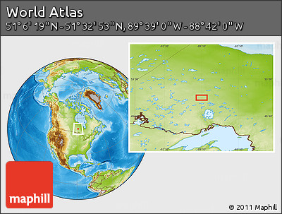 Physical Location Map of the Area around 51° 19' 36" N, 89° 10' 30" W