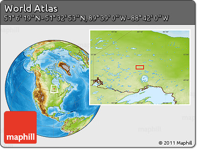 Physical Location Map of the Area around 51° 19' 36" N, 89° 10' 30" W