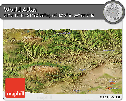 Satellite 3D Map of the Area around 51° 19' 36" N, 90° 10' 30" E