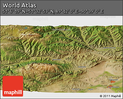Satellite 3D Map of the Area around 51° 19' 36" N, 90° 10' 30" E