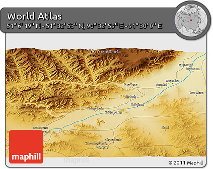 Physical 3D Map of the Area around 51° 19' 36" N, 91° 1' 30" E