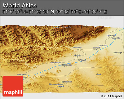 Physical 3D Map of the Area around 51° 19' 36" N, 91° 1' 30" E