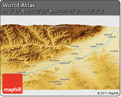 Physical 3D Map of the Area around 51° 19' 36" N, 91° 1' 30" E