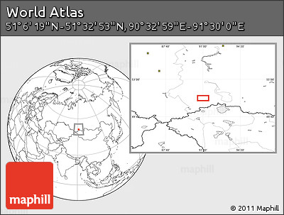 Blank Location Map of the Area around 51° 19' 36" N, 91° 1' 30" E