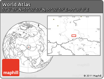 Blank Location Map of the Area around 51° 19' 36" N, 91° 1' 30" E