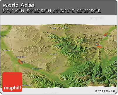 Satellite 3D Map of the Area around 51° 19' 36" N, 91° 52' 30" E