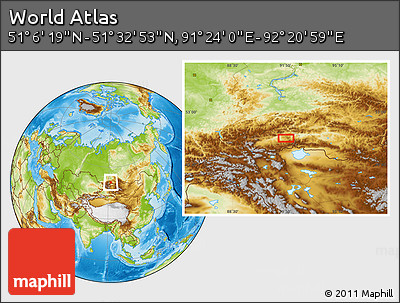 Physical Location Map of the Area around 51° 19' 36" N, 91° 52' 30" E