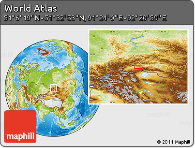 Physical Location Map of the Area around 51° 19' 36" N, 91° 52' 30" E