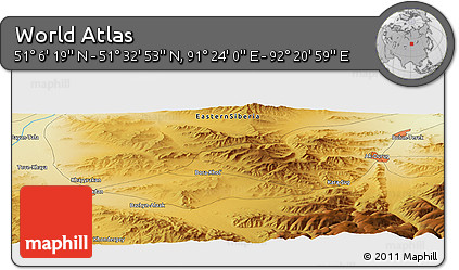 Physical Panoramic Map of the Area around 51° 19' 36" N, 91° 52' 30" E