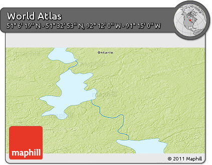 Physical 3D Map of the Area around 51° 19' 36" N, 91° 43' 29" W