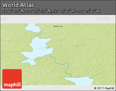 Physical 3D Map of the Area around 51° 19' 36" N, 91° 43' 29" W
