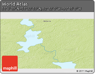 Physical 3D Map of the Area around 51° 19' 36" N, 91° 43' 29" W