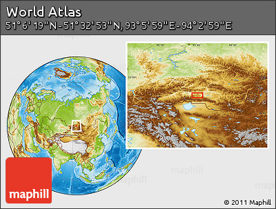 Physical Location Map of the Area around 51° 19' 36" N, 93° 34' 29" E