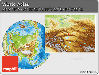 Physical Location Map of the Area around 51° 19' 36" N, 93° 34' 29" E
