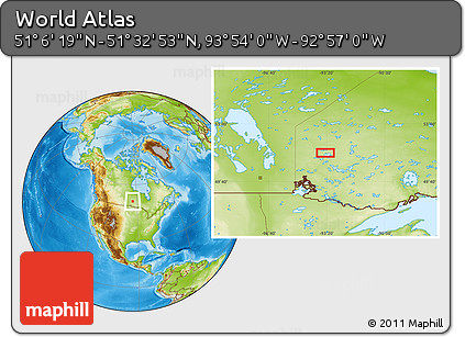 Physical Location Map of the Area around 51° 19' 36" N, 93° 25' 30" W