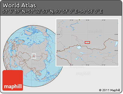 Gray Location Map of the Area around 51° 19' 36" N, 94° 25' 30" E